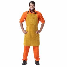 Brown Leather Breast Apron Wear Resistance Cut Insulation For Electric Welding Operation (Option: Golden-107x58cm)