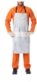 Brown Leather Breast Apron Wear Resistance Cut Insulation For Electric Welding Operation (Option: White-107x58cm)