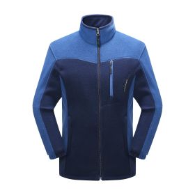 Cross-border Sources Of New Polar Fleece Warm Fleece Couple Cardigan Contrast (Option: Dark blue male-3XL)