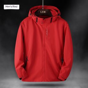 Single Men's Assault Jacket Outdoor Sports Waterproof Mountaineering Suit Trench Coat (Option: Red-4XL-Men)