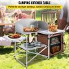 Camping Kitchen Station, Aluminum Portable Folding Camp Cook Table with Windshield, Storage Organizer and 4 Adjustable Feet, Quick Installation for Ou